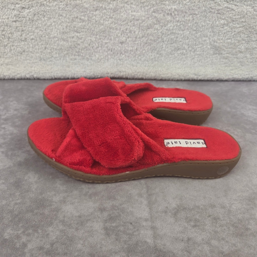 David Tate Red Terry Cloth Slide Slippers Womens 10W Open Toe House Shoes S2044